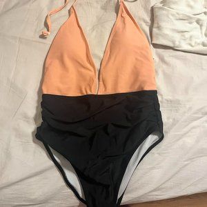 Cupshe one piece bathing suit, size small. Coral and black.
